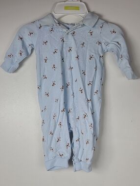 Ralph Lauren Blue Polo Brown Schnauzer Dog Interlock Cotton Classic Romper 9M